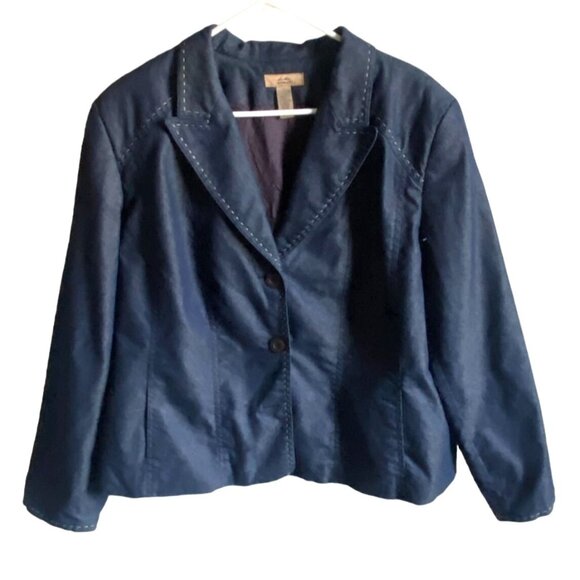 I.E. Woman Denim Blazer/Jacket-Dark Wash-3 Button Closure-Blue-22W-GUC - Picture 1 of 10